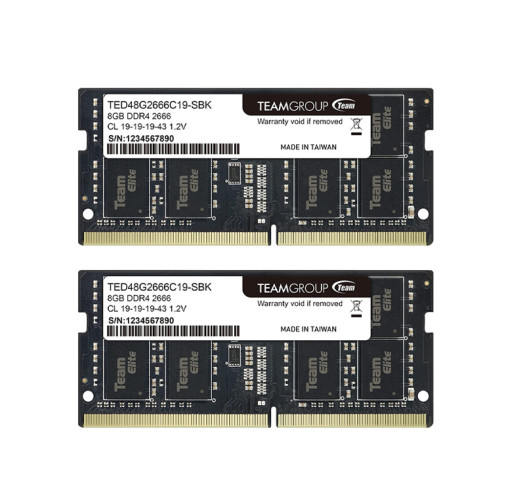 TEAMGROUP Elite DDR4 16GB Kit (2 x 8GB) 2666MHz PC4-21300 CL19 Unbuffered Non-ECC 1.2V SODIMM 260-Pin Laptop Notebook PC Computer Memory Module Ram Upgrade - TED416G2666C19DC-S01